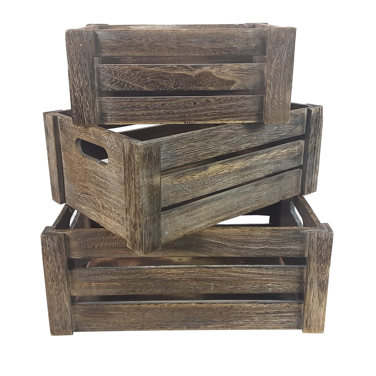 Admired By Nature Wooden Crates Storage Container, Rustic Light Brown Set of 3, Farmhouse Style Decorative Baskets for Home Decor, Rustic Decor, Nesting Stackable Organizers, Distressed Wood Crates Admired By Nature