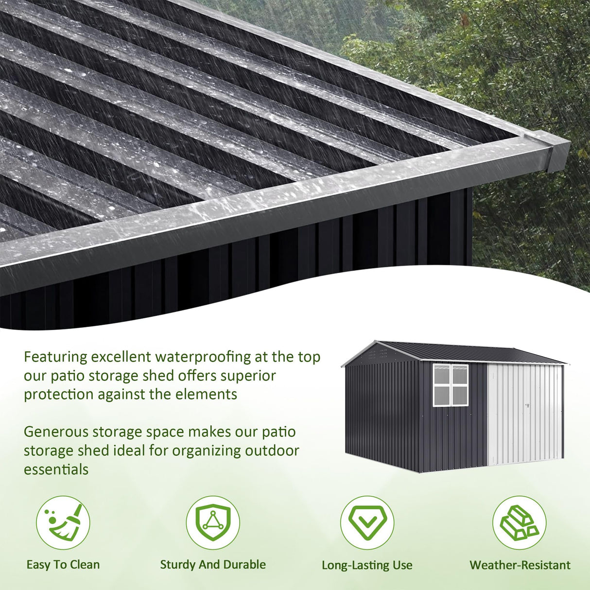 DAUSOLA 10x10 FT Outdoor Storage Shed, Metal Garden Tool Shed with Updated Frame Structure, Lockable Doors and Windows, Ideal for Backyard Garden Patio Lawn, Grey DAUSOLA