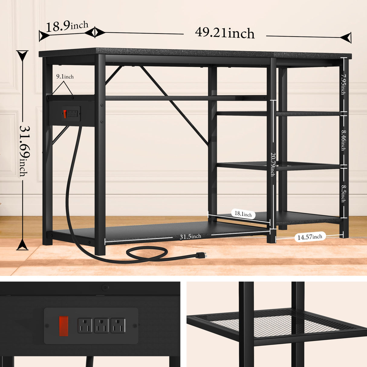 GRLEAF 55-75 Gallon Aquarium Stand: 1200LB Capacity, Built-In Power Outlets, 3-Tier Shelves for Fish Tank Accessories Storage, Heavy-Duty Steel/Wood Hybrid for Fish & Reptile Tanks | Excludes Tank GRLEAF