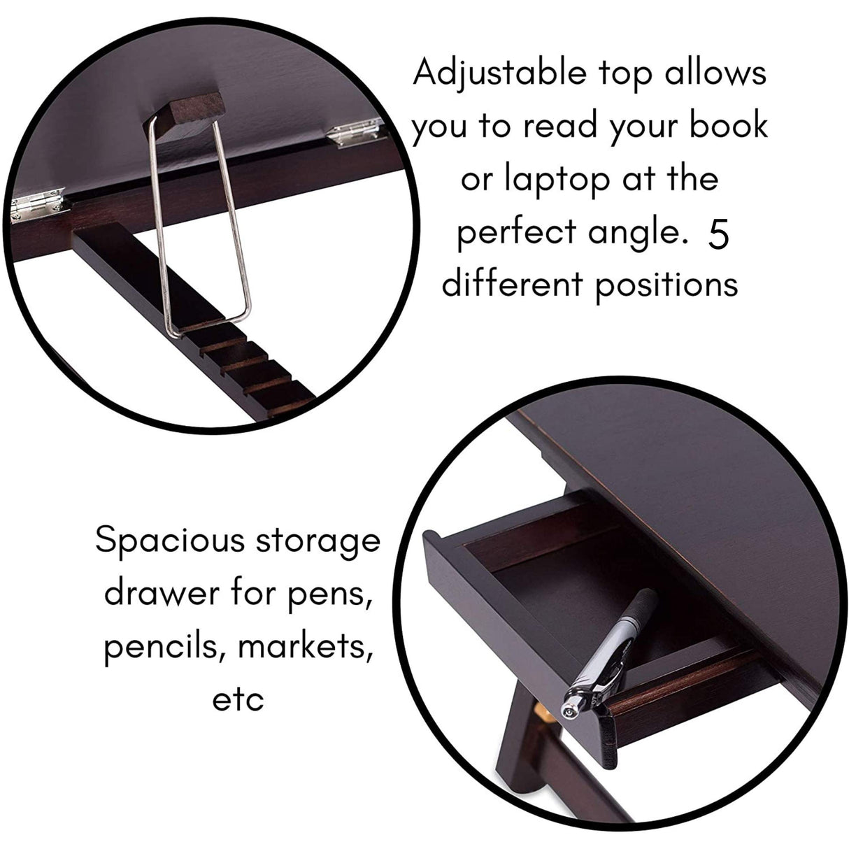 Sofia + Sam Bamboo Lap Tray with Adjustable Tilt Surface | Wooden with Folding Legs and Pullout Drawer | Fits Laptops Up to 15" | Walnut Brown | Foldable Serving Bed Tray | Computer Lap Tray Sofia + Sam