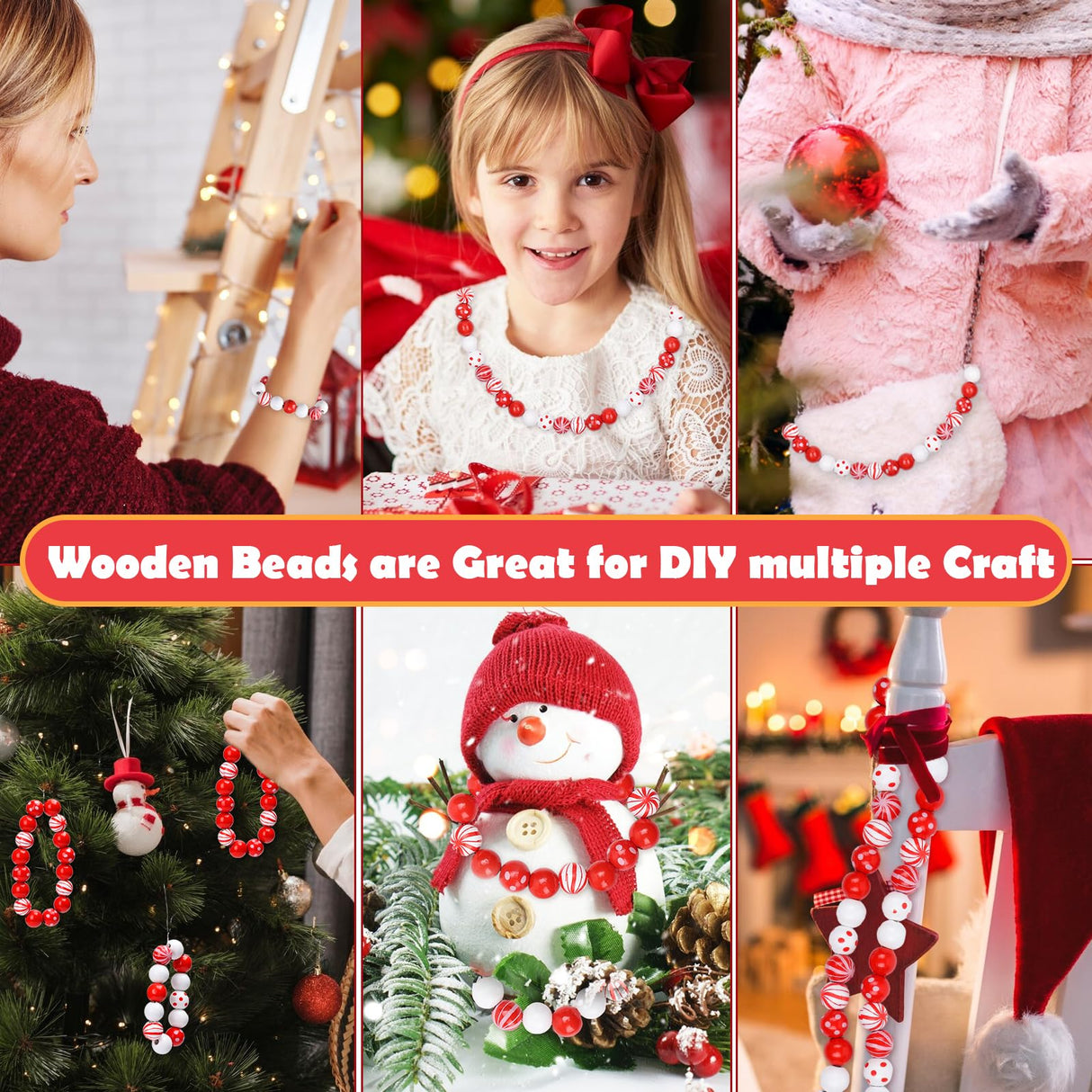 180 Pcs Candy Cane Wood Beads 16mm Christmas Wooden Beads Colorful Round Craft Beads with Holes, Christmas Dotted Striped Farmhouse Spacer Wood Beads for Christmas Party Holiday DIY Garland Jewelry Lucomb