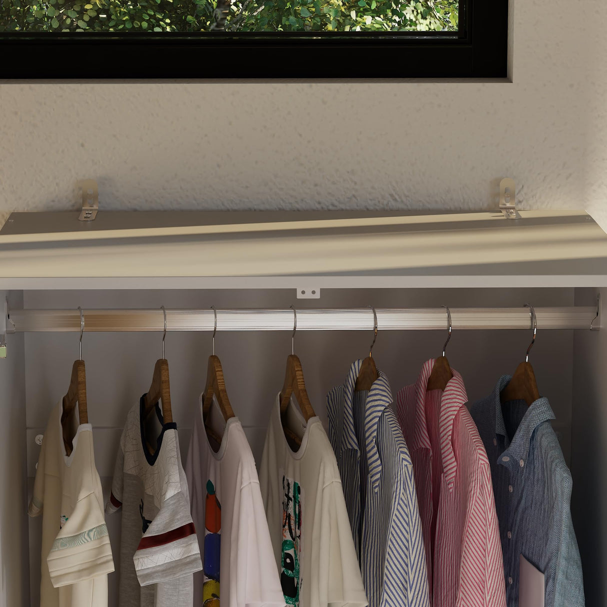 WOODTIME Wardrobe Closet with All Mirror, Wooden Armoire with 4 Doors & Hanging Rod, Clothes Storage Cabinet Organizer for Bedroom Apartment, White WOODTIME