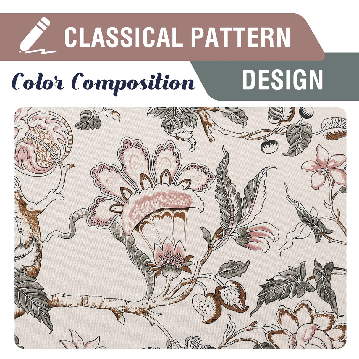 H.VERSAILTEX Blackout Curtains 108 Inch Length 2 Panels Set Floral Print Curtain Drapes for Living Room Thermal Insulated Grommet Window Curtains for Bedroom - Traditional Floral in Sage and Brown H.VERSAILTEX