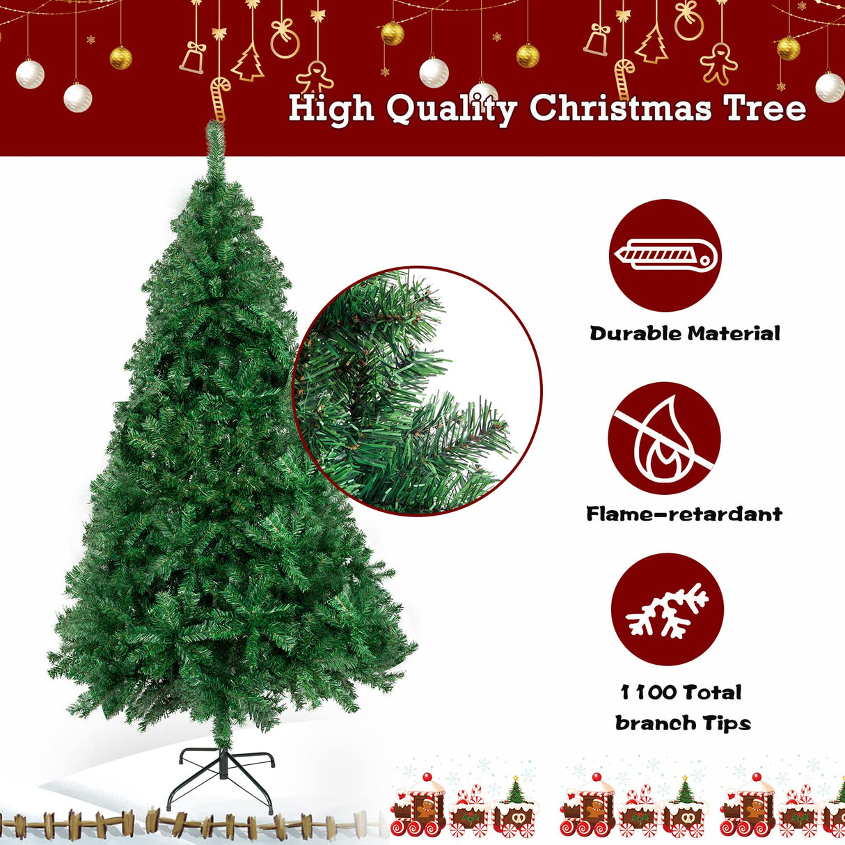Bonnlo Upgraded Full 7 Feet Unlit Artificial Full 1100 Tips Branches Christmas Pine Tree with Sturdy Metal Legs Bonnlo