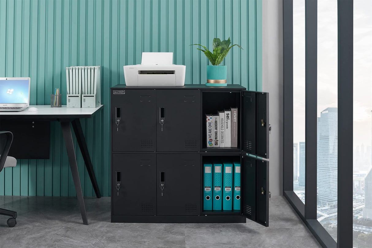 6 Door Locker Office Storage Locker Home and School Storage Organizer Metal Storage Cabinet with Lock for Classroom Gym Kids Room Playroom (Full Black) MAYROY