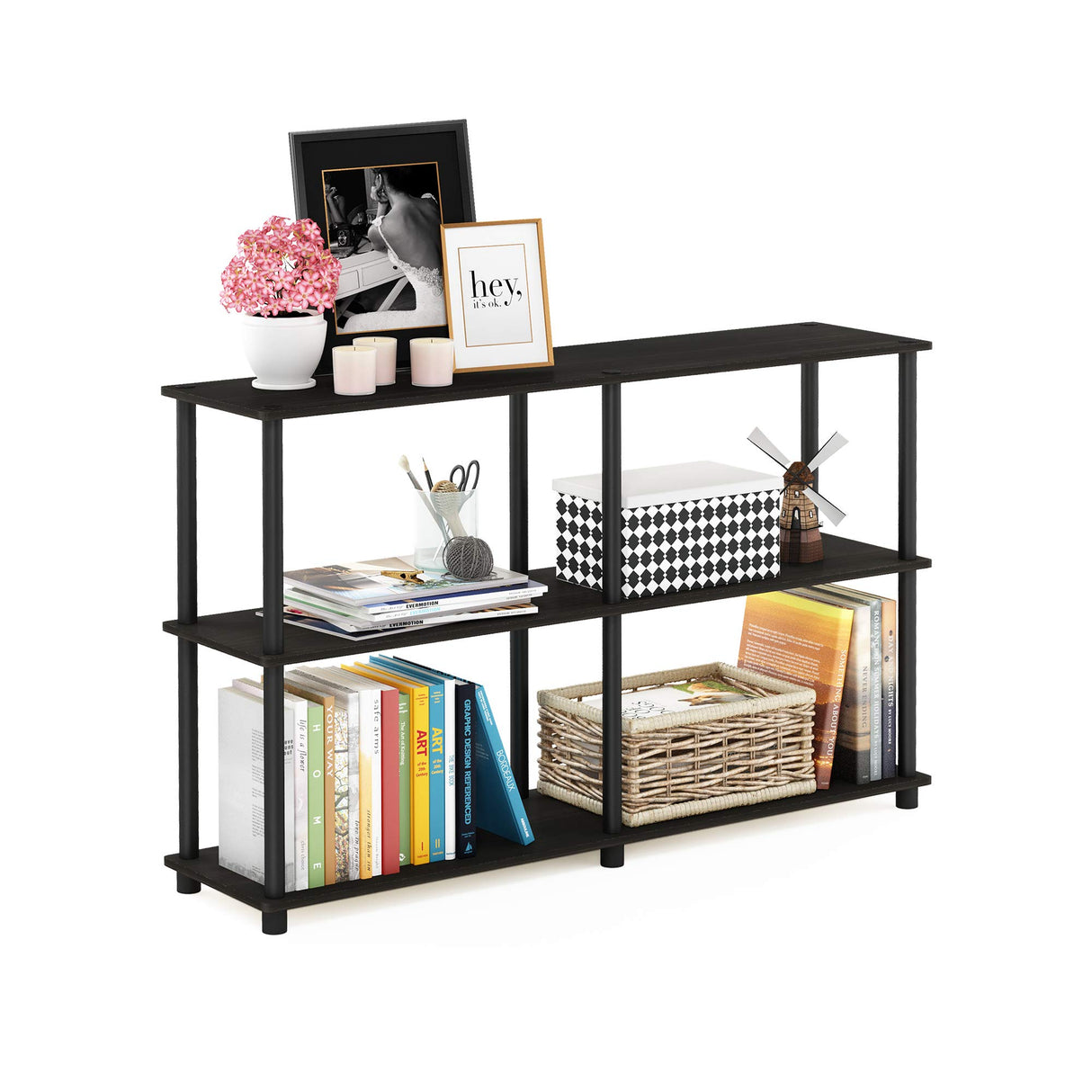 Furinno TURN-N-TUBE Storage Shelves, 3-Tier 47.4 Wide Book Shelf, Corner Shelf, Toolless Open Shelves, for Organization and Storage, Living Room, Garage, Home Office, Espresso Furinno