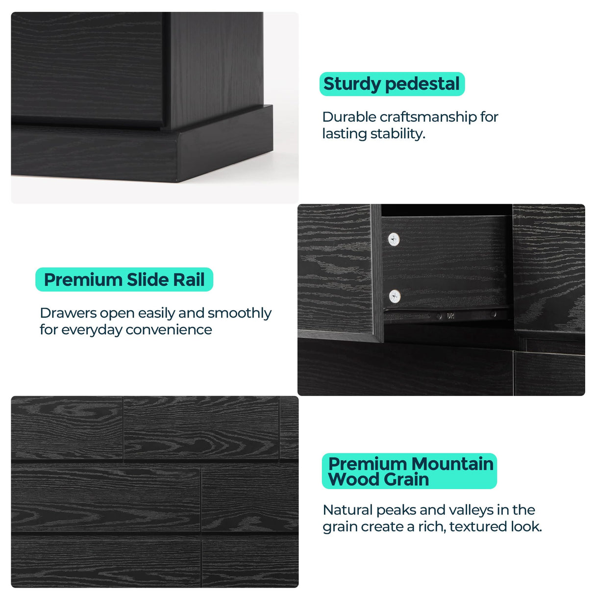LINSY HOME 9 Drawer Dresser for Bedroom, 53" Wide Chest of Deep Drawers, Modern Farmhouse Wood Dressers with Storage, Large Drawer Organizer for Bedroom, Living Room, Handless Design, Black LINSY HOME