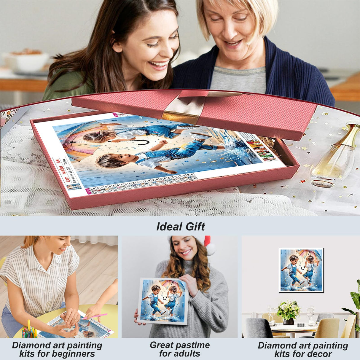 SJUTOUCI Playing in Rain Diamond Painting Kits for Adults, Diamond Art for Beginners, 5D Round Diamond Dots Gem Craft Art Home Wall Decor 12x12 inch SJUTOUCI