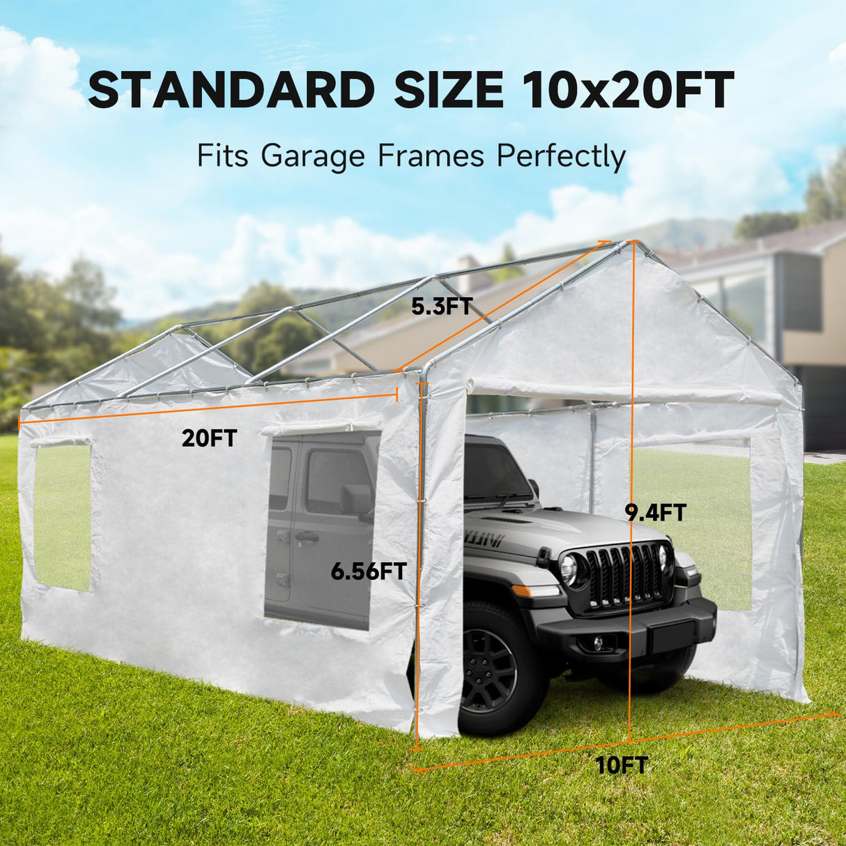 MELLCOM 10 x 20ft Carport Replacement Canopy Cover Side Wall with Window,Garage Tent Shelter Waterproof & UV Protected,White (Top and Frame Not Included) MELLCOM