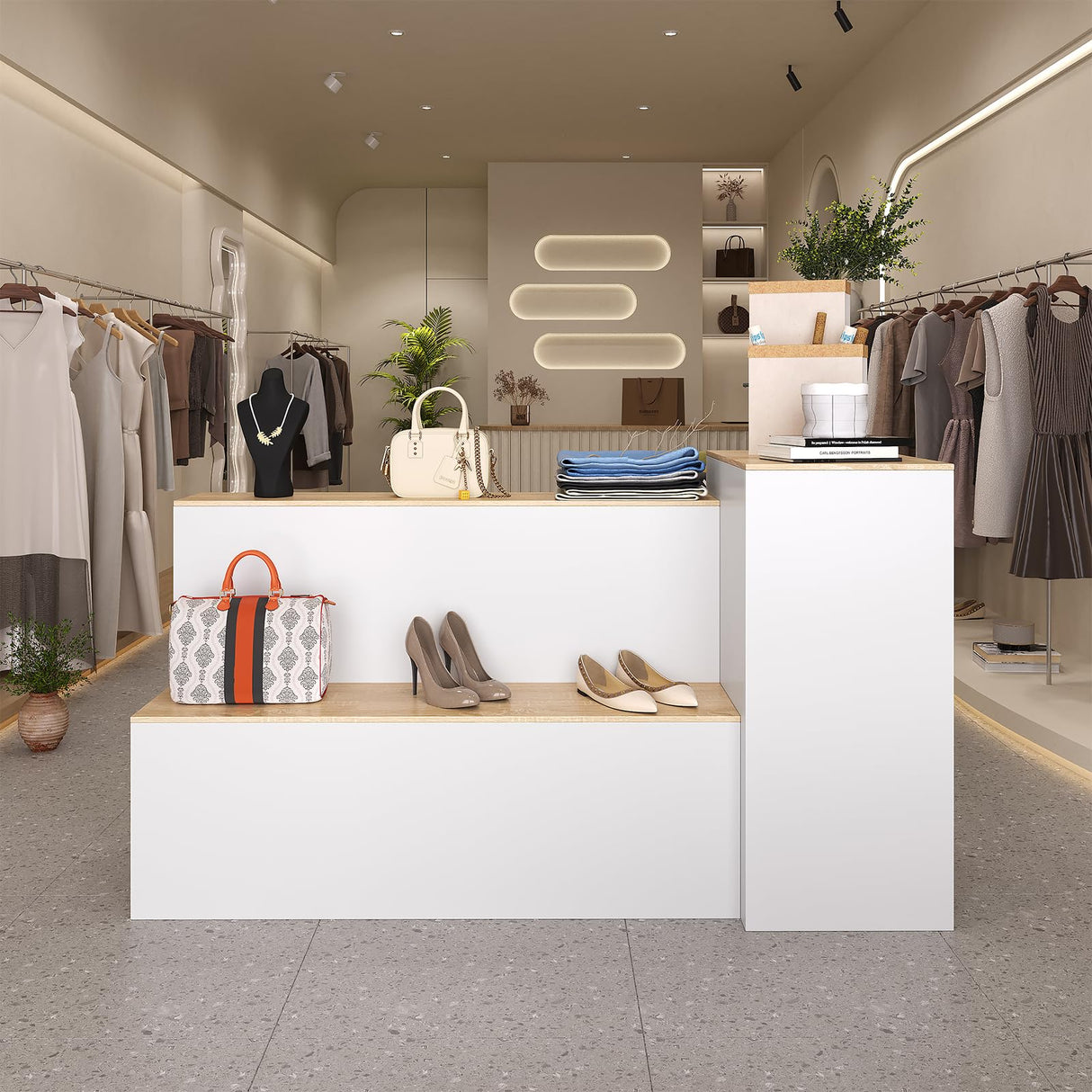 ZORPLIX Display Stand, Closet Island with Drawers, Wardrobe Armoire Island, Bedroom Island with Shoe Bench and Storage Compartment, Island Dresser for Closet, Clothing Store ZORPLIX