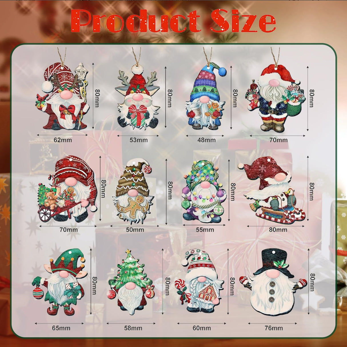 BJHSH 24Pcs Christmas Gnome Ornaments Unduplicates Wooden Hanging Ornaments,Gnome Wood Ornaments for Christmas Tree,Christmas Party Decorating Supplies Christmas Decoration BJHSH