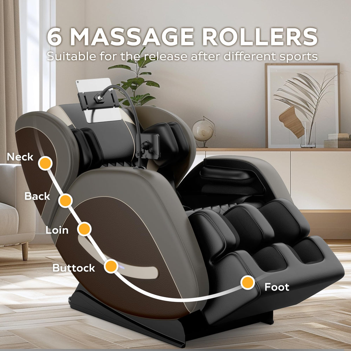 Massage Chair Full Body, Zero Gravity Massage Chair w/ Heat & Foot Roller, Airbags for Shoulders Arms Calves, 6 Massage Rollers, 5 Auto Modes, Bluetooth, Recliner for Home Relaxation, Gift for Parents GOLD TIME