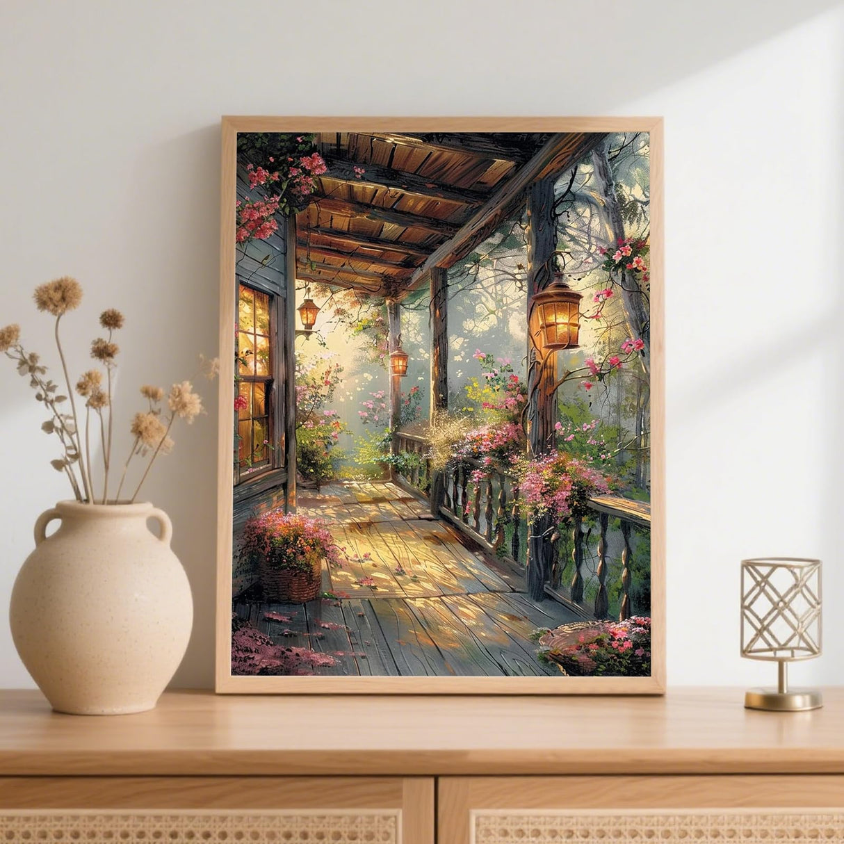 Ceiomez Landscape Paint by Numbers Kit for Adults, Scenery Paint by Number, Porch with Lights Paint by Numbers for Adults for Gift Home Wall Decor 16x20in Ceiomez