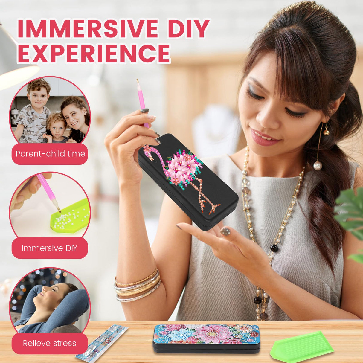 Tcwhniev 4Pcs PU Leather Diamond Art Kits Eyeglass Case, Unique DIY Diamond Sunglasses Case with Soft Lining, Gem Art Paint by Diamonds Dots for Beginner Craft Lover Women Tcwhniev