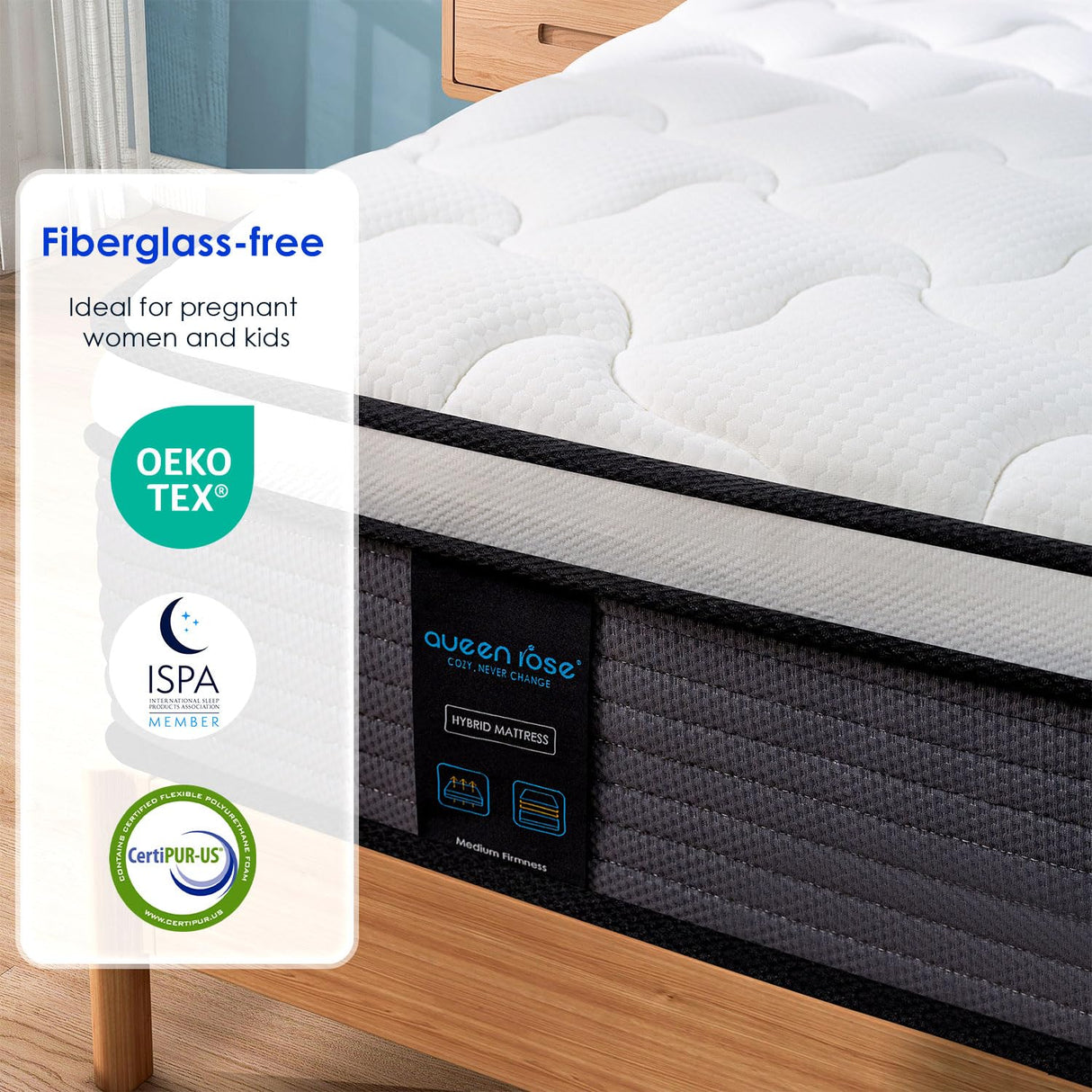 QUEEN ROSE King Mattress, 10 Inch King Size Hybrid Mattress in a Box, Gel Memory Foam & Individually Pocket Innerspring Hybrid Bed, Medium Firm, Fiberglass Free & CertiPUR-US Certified QUEEN ROSE