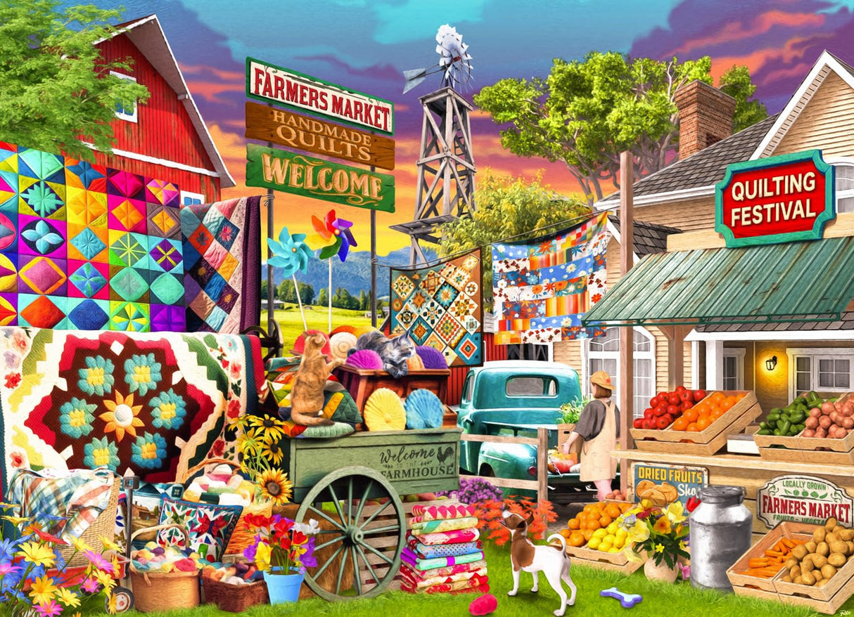 Vermont Christmas Company Quilting Festival Jigsaw Puzzle 1000 Piece - Colorful Puzzle for Adults - Randomly Shaped and Fully Interlocking Pieces Vermont Christmas Company
