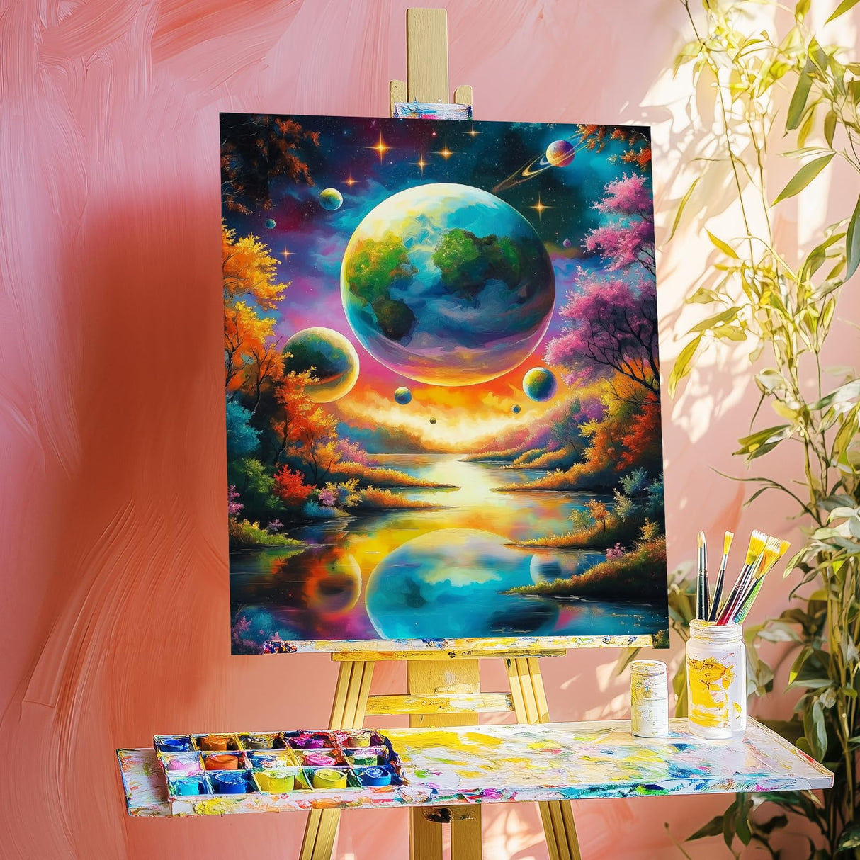 WEBEEDY Planet Space Large Paint by Numbers Kit for Adults Beginners Painting by Numbers on Canvas Complete Paint and Sip Sets Oil Painting Kit for Party Home Wall Decor Art Craft Gifts, 16x20'' WEBEEDY
