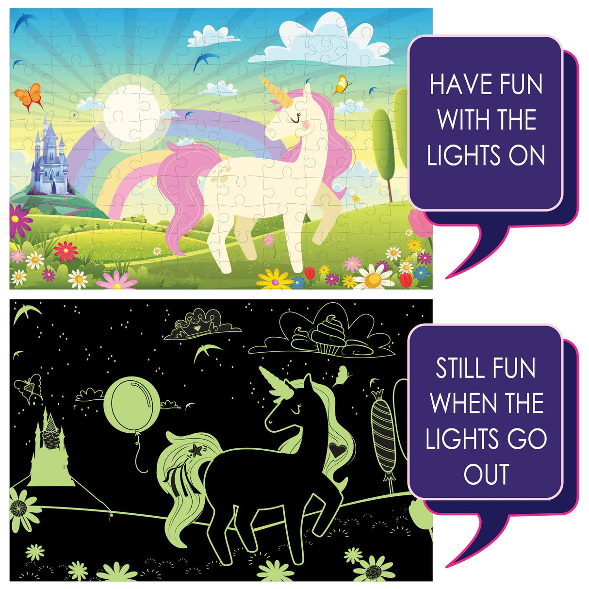 Hapinest 100 Piece Unicorn Puzzle Glow-in-The-Dark Puzzle for Kids Girls & Boys, Birthday Gift w/Bonus Memory Matching Cards & LED Flashlight, Jigsaw Puzzles for Kids Ages 5 6-8 10-12 Years Old and Up Hapinest