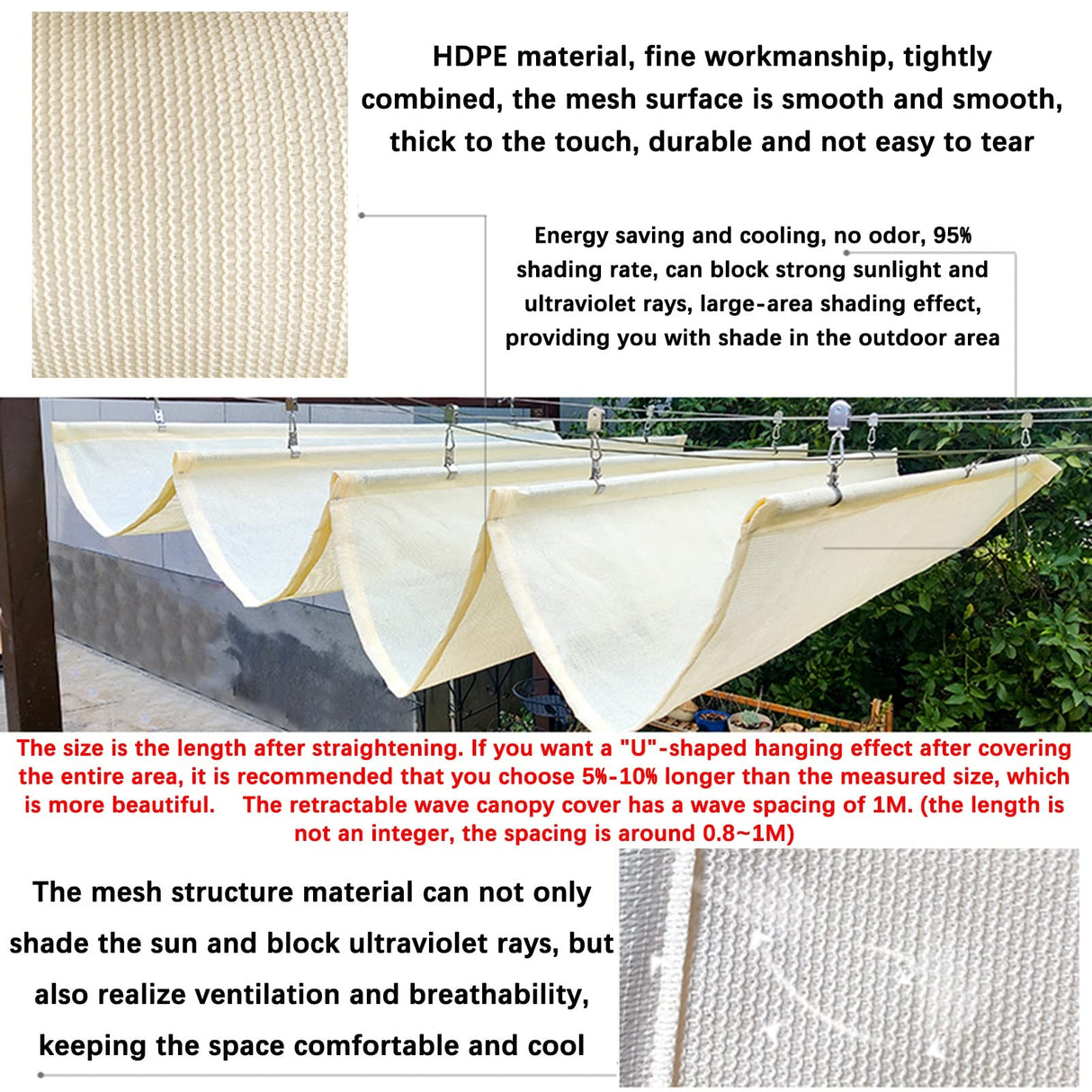 LXBAMKEA Retractable Wave Shade Sails, Telescopic Canopy Pergola Cover with Mounting Kit, Sun Protection Anti-UV Roof Awning, Outdoor Garden Patio Backyard Decoration Top Cover LXBAMKEA