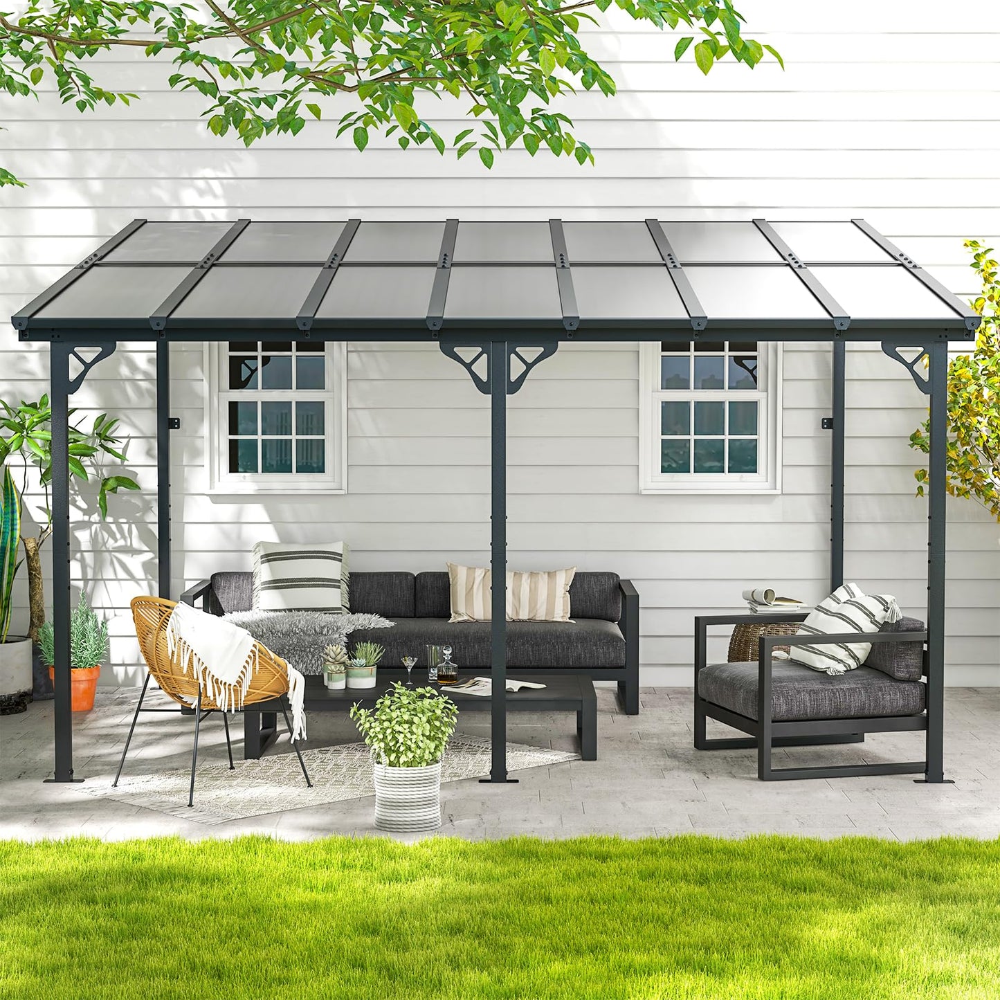 Jolydale 10' x 14' Gazebo for Patio, Gazebo Pergola with Sloped Roof, Large Wall-Mounted Heavy Duty Awnings, for Backyard, Patio, Deck and More