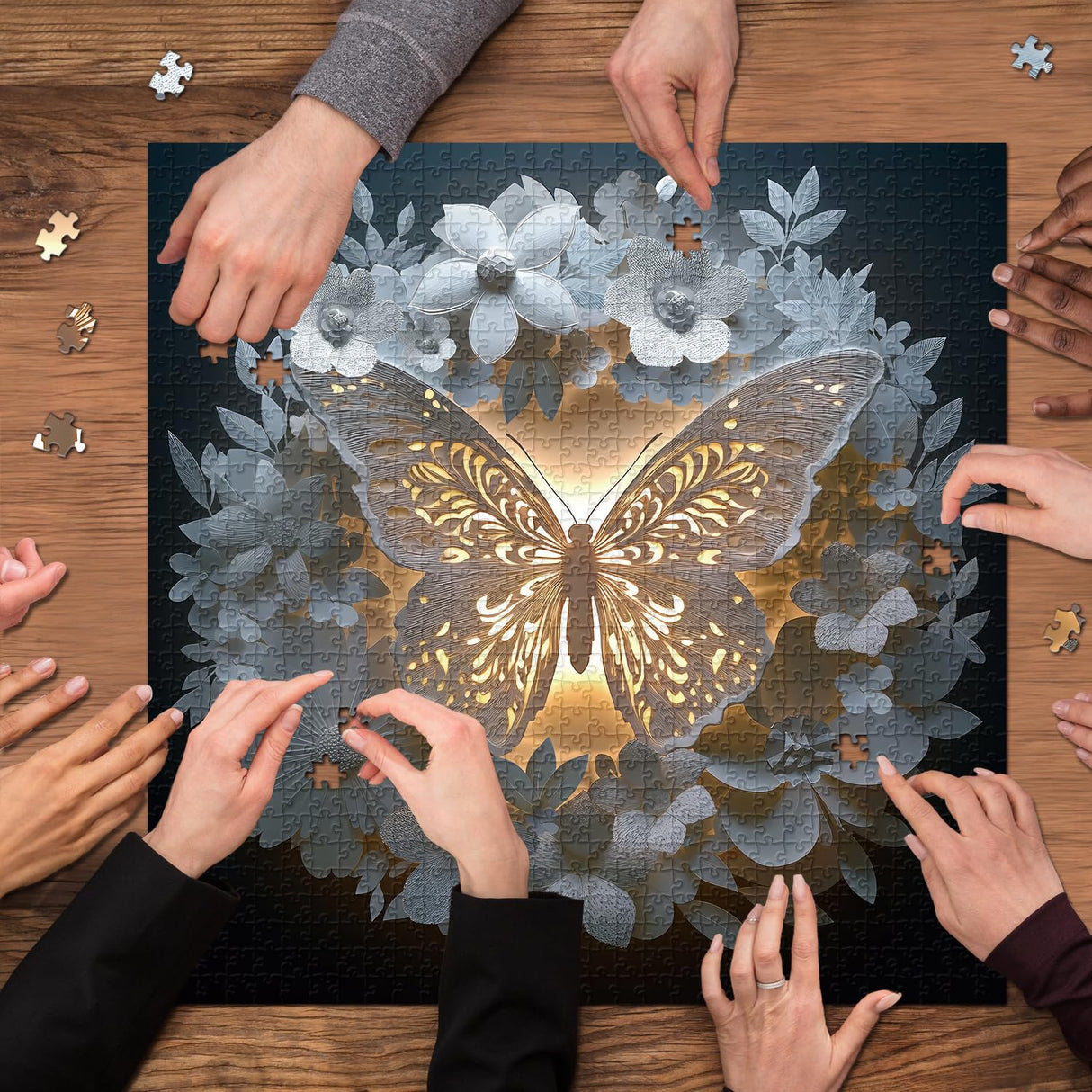 Butterfly Puzzles for Adults 1000 Pieces, Flower Butterflies Paper Cut Jigsaw Puzzles, Difficult Challenging Animal Floral Puzzle as Home Decor PPuzzling