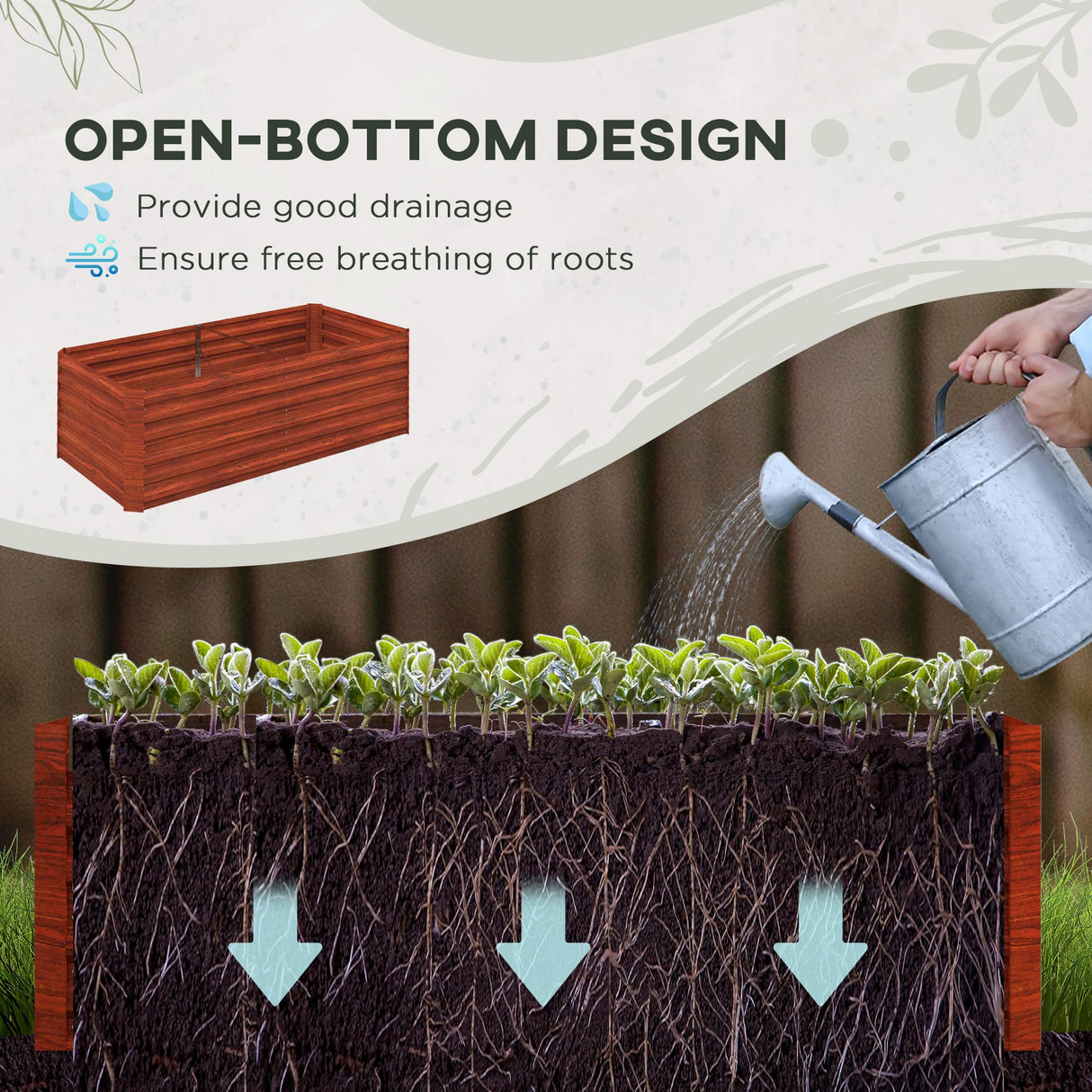 Outsunny Galvanized Raised Garden Bed Kit with Reinforcing Bars, Large and Tall Metal Planter Box for Vegetables, Flowers and Herbs, 6' x 3' x 2', Dark Brown Outsunny