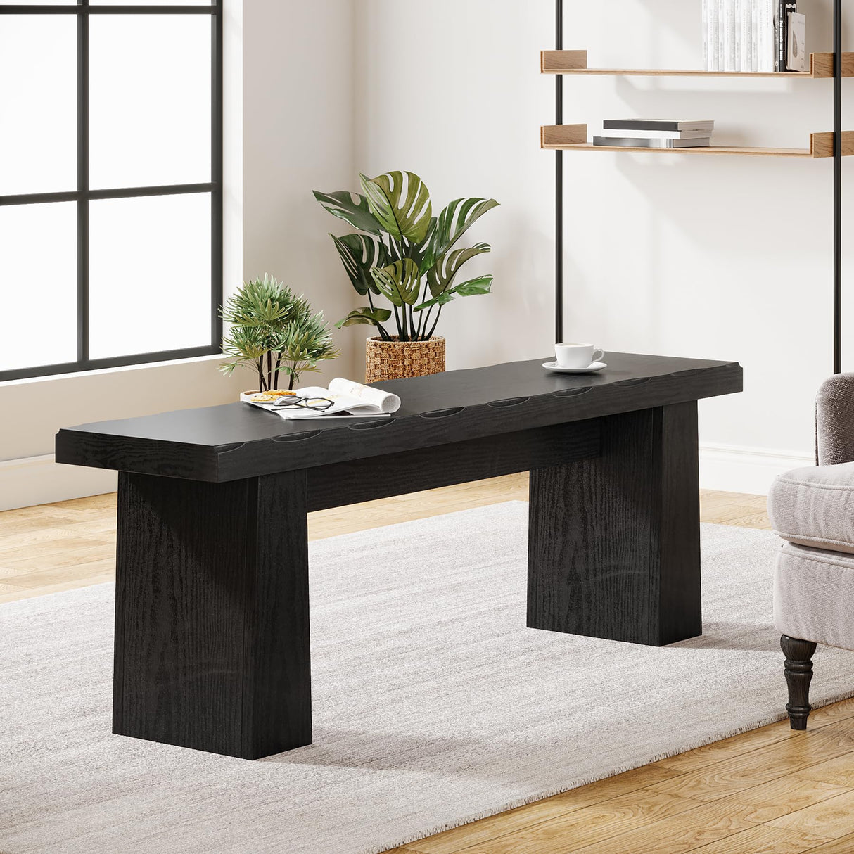 Tribesigns Wooden Entryway Bench, 47-Inch Wood Dining Table Bench with Sturdy Frame for Dining Room Bedroom Living Room Hallway Kitchen, Easy Assembly (Black) Tribesigns