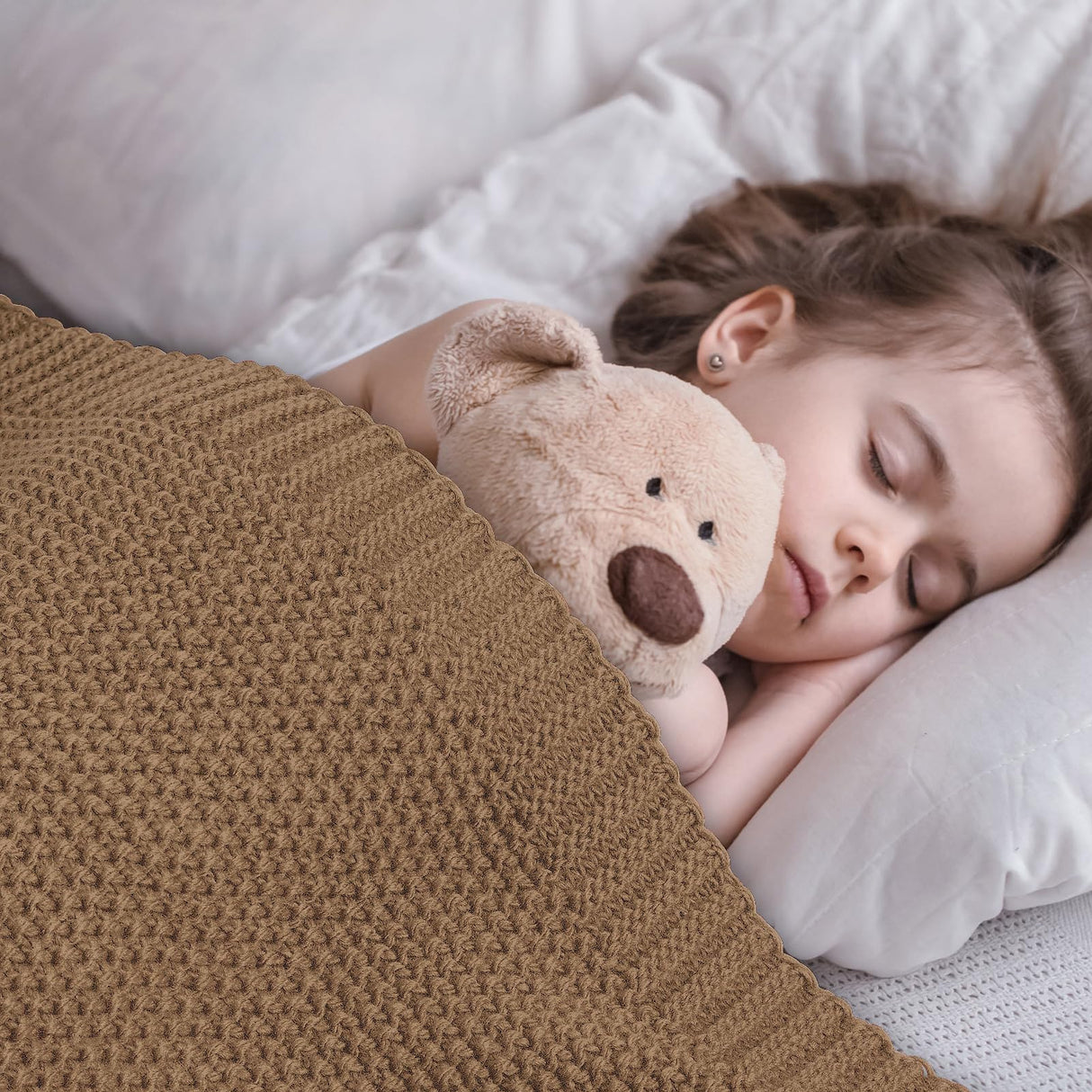 CozeCube Caramel Brown Throw Blanket for Couch, Soft Cozy Cable Knit Throw for Bed Sofa Living Room, Lightweight Warm Decorative Farmhouse Christmas Blanket, 50"x60", Light Brown CozeCube