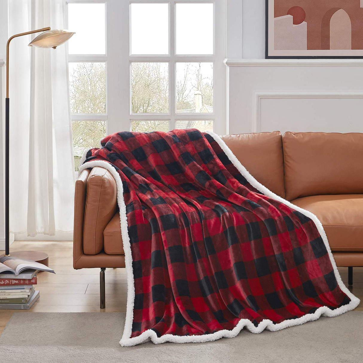 Touchat Sherpa Red and Black Buffalo Plaid Christmas Twin Blanket 60" X 70", Fuzzy Fluffy Soft Cozy Throw Blanket, Fleece Flannel Plush Microfiber Blanket for Couch Bed Sofa Touchat