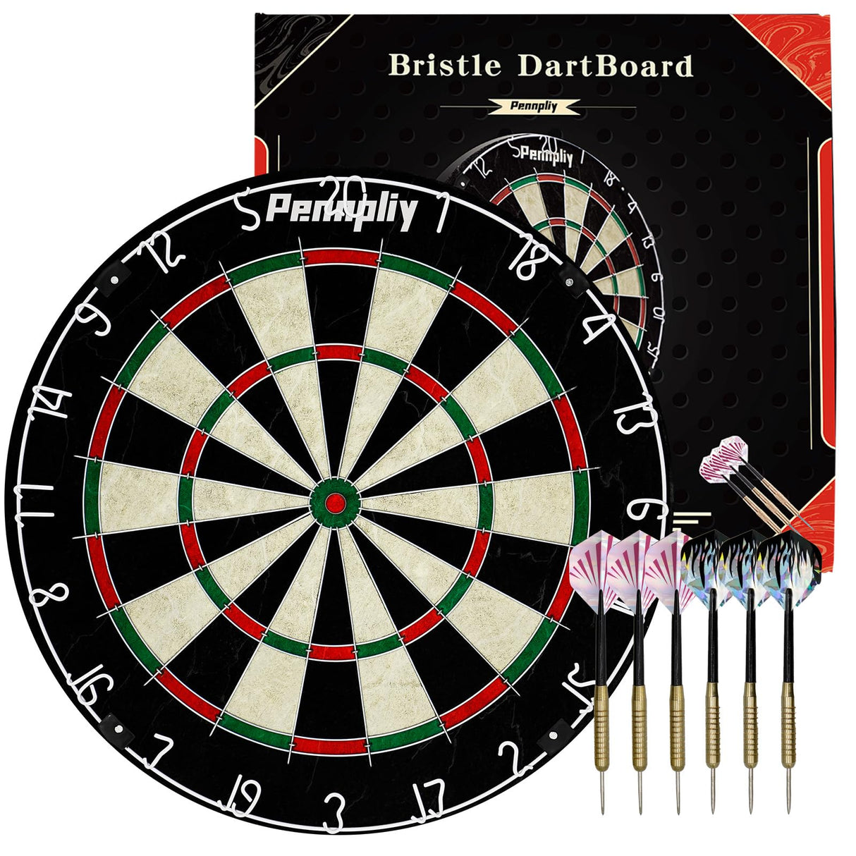 Pennpliy Bristle Dart Board Set, Professional Dart Board 18" with Steel Tip Darts Outdoor Dartboard Set, Compressed Sisal Metal Wire Board with Rotating Number Ring Includes 6pcs 18g Darts Pennpliy