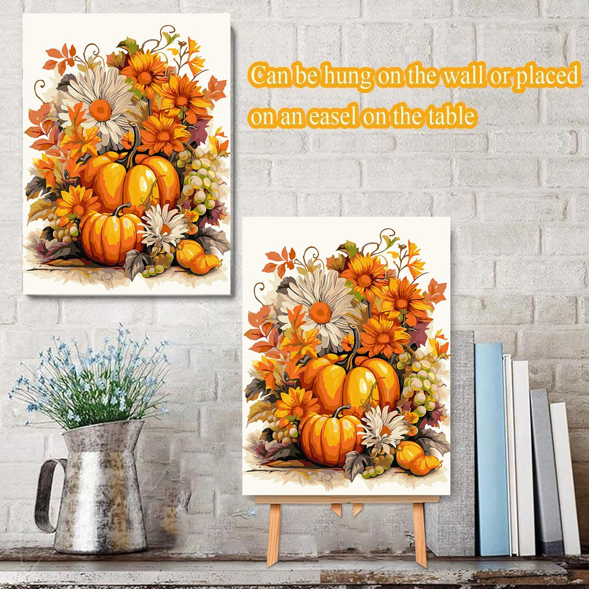 Meothan Paint by Numbers Kits for Adults Framed, Fall Paint by Number for Adults Beginners, Autumn Pumpkin Paint by Numbers Kits on Canvas with Framed for Home Wall Decor 12x16inch (with Easel) Meothan