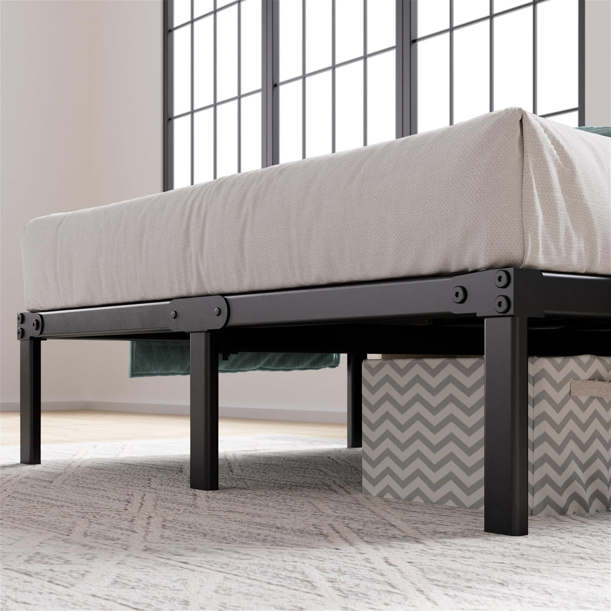 Zinus Yelena 14 Inch Metal Platform Bed Frame, Steel Slat Support, No Box Spring Needed, Eco Friendly WonderBox(TM) Packaging, Easy Assembly, Black, Queen Zinus