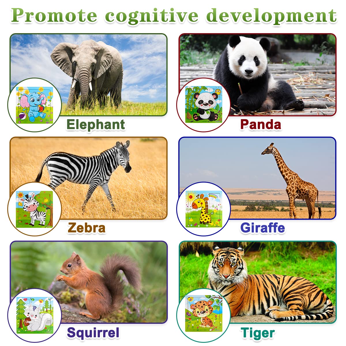 Aitey Set of 6 Toddler Puzzles Ages 2-4, Wooden Jigsaw Puzzles for Kids Ages 3-5, Puzzles for Toddlers 2 3 4 Year Old, Kids Puzzle Toys with Animal Patterns Educational Toys for Boys and Girls Aitey