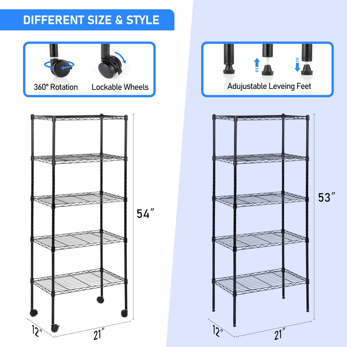 Simple Deluxe 5-Tier Storage Shelves, 21" W x 12" D x 54" H Adjustable Heavy Duty Wire Metal Shelving Unit, Chrome Simple Deluxe