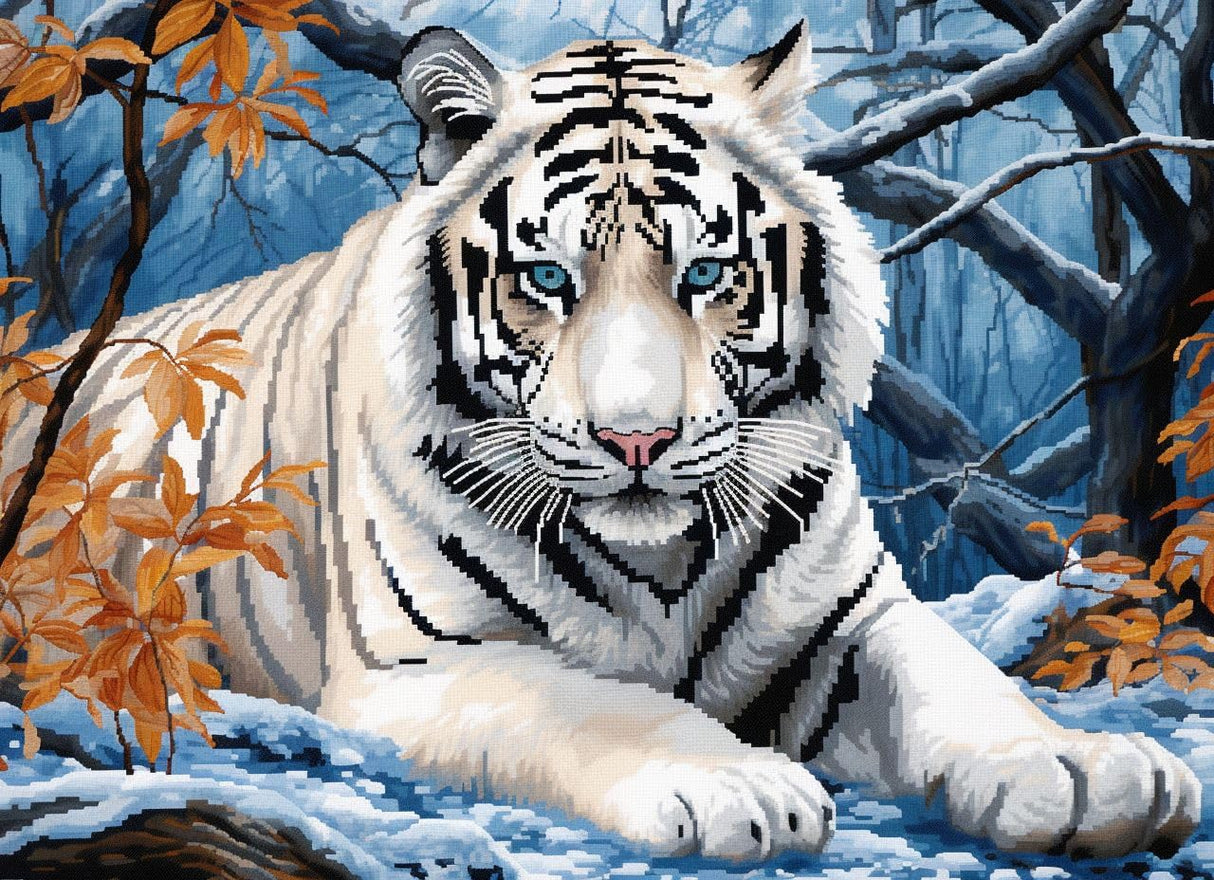 Animal White Tiger Latch Hook Rug Kit for Adults Easy Carpet Cushion with Printed Canvas Crochet Yarn Craft DIY Hooking Tapestry for Home Floor Decoration Pets Pads 52x38cm Generic