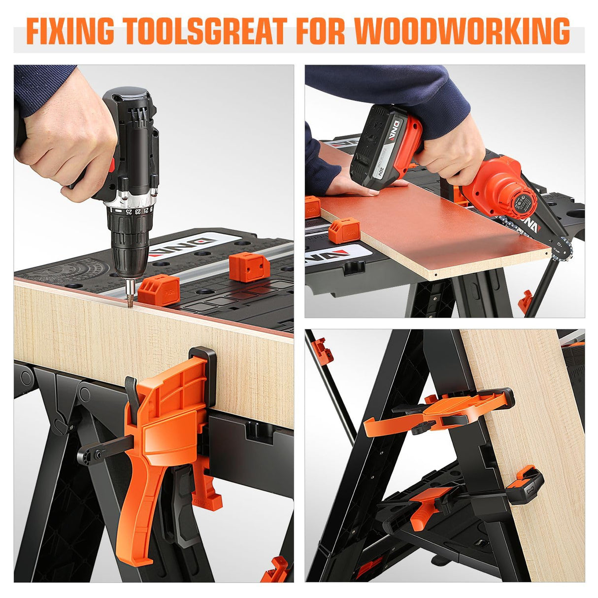 DNA MOTORING 2 in 1 Portable Workbench, Heavy-Duty Load Capacity Folding Table & Sawhorse, 31" Lx 25" W Lightweight Design Folding Work Table, w/ 2pcs Clamps, TOOLS-00712 DNA MOTORING