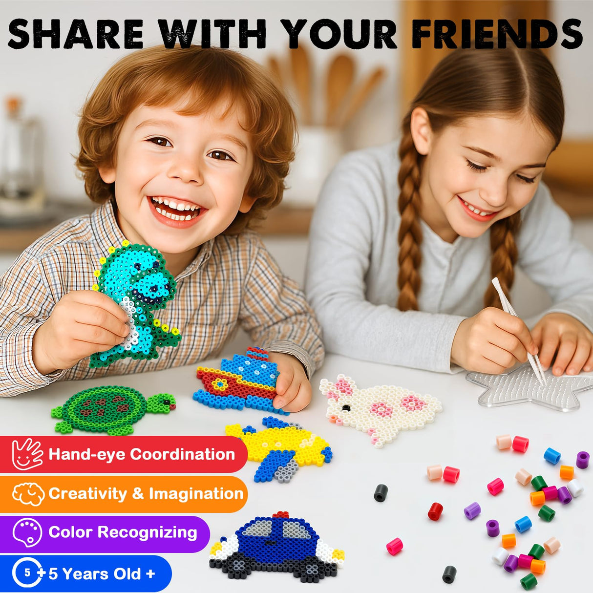 FUNZBO 13200 5mm Fuse Beads Kit - Fuse Beads Set with 20 pcs Special Shaped Pegboards, Home School Arts and Crafts Supplies for Kids, Gifts for Girls and Boys Age 5+ Years Old FUNZBO