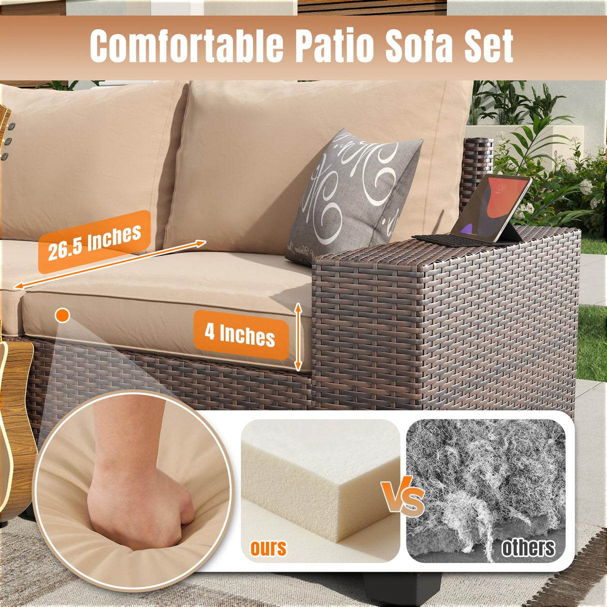 Aoxun 13 Pieces Patio Furniture Set with 44” Fire Pit Table Wicker Rattan Outdoor Sectional Conversation Set with Coffee Table and 4” Thickened Cushions, Beige (Waterproof Cover Included) Aoxun