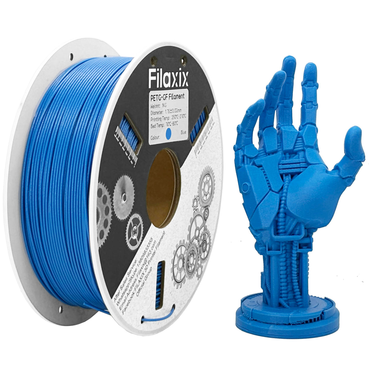 Glass Fiber PETG Filament 1.75mm,High Rigidity & Strength,Excellent Dimensional Stability,Weather Resistant & Durability,Compatible with Bambu LAB, K1C,QIDI MAX3 FDM 3D Printers,1 KG,Blue Filaxix