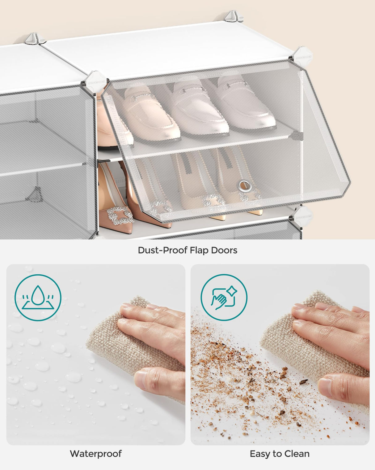 SONGMICS Shoe Rack Organizer, 4-Tier Shoe Storage Cabinet for Closet and Entryway, Holds 16 Pairs of Shoes, Adjustable, White ULPC032W01 SONGMICS