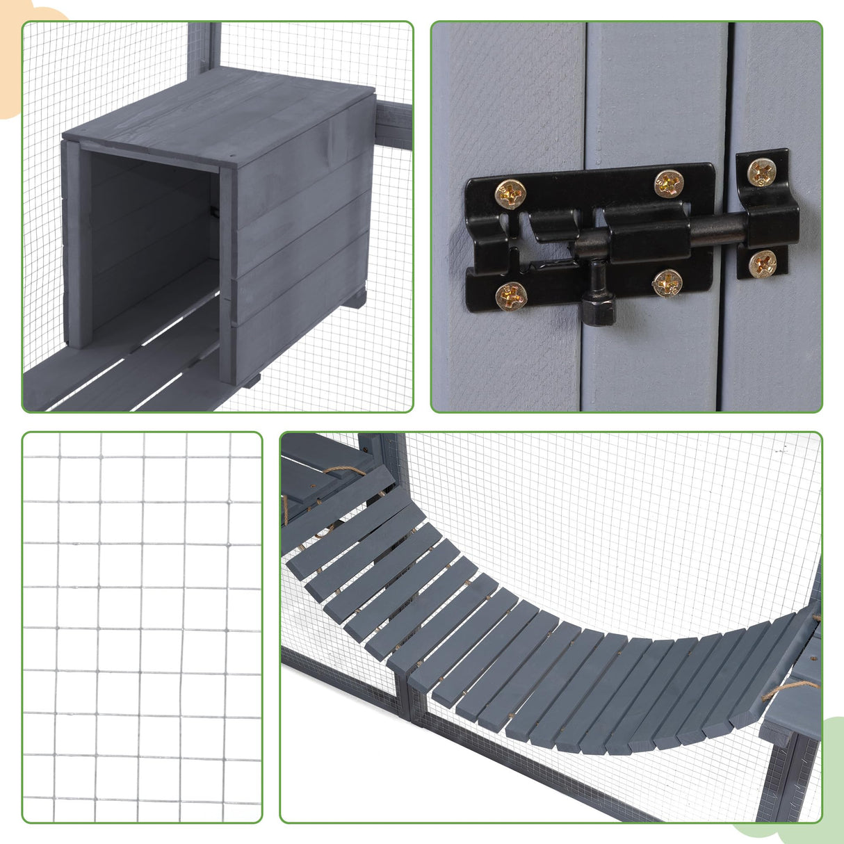 Catio Outdoor Cat Enclosure, 53.5ft² Extra Large Wooden Cat Catio Outdoor Cat House with Weatherproof Roof, Walk-in Doors with Lock, Window Access, 110" L x 71" W x 74" H, Grey Nyeekoy