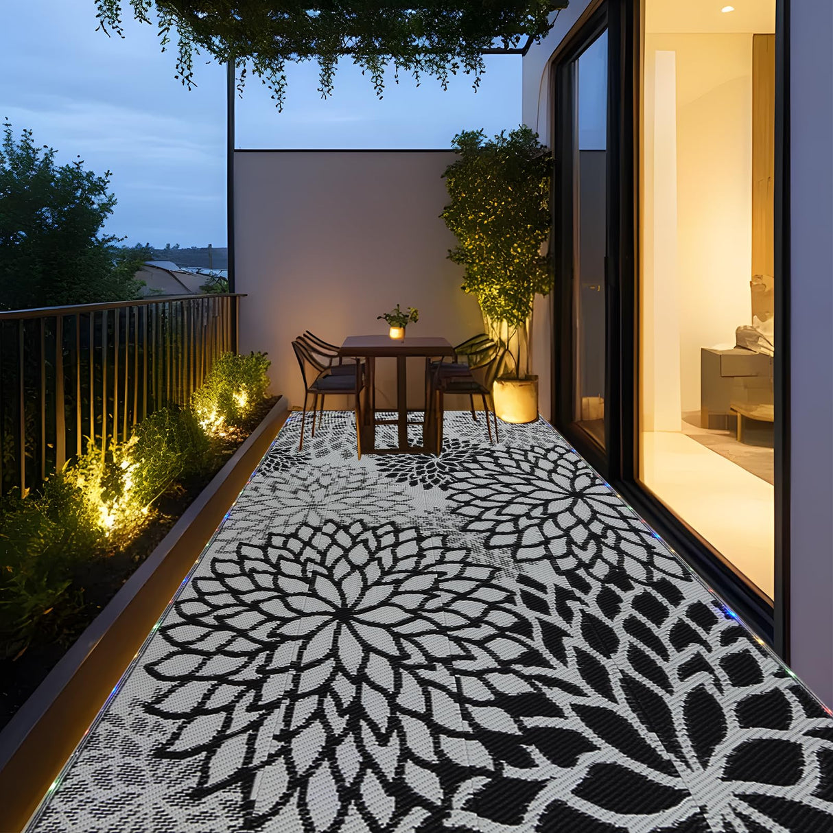 YONILE Outdoor Rug 9x12 ft with LED Light, Waterproof Reversible Outdoor Plastic Straw Rug for Patios Clearance, Large Outdoor Area Rug Carpet RV Mat for Camping Backyard Deck Porch Beach YONILE