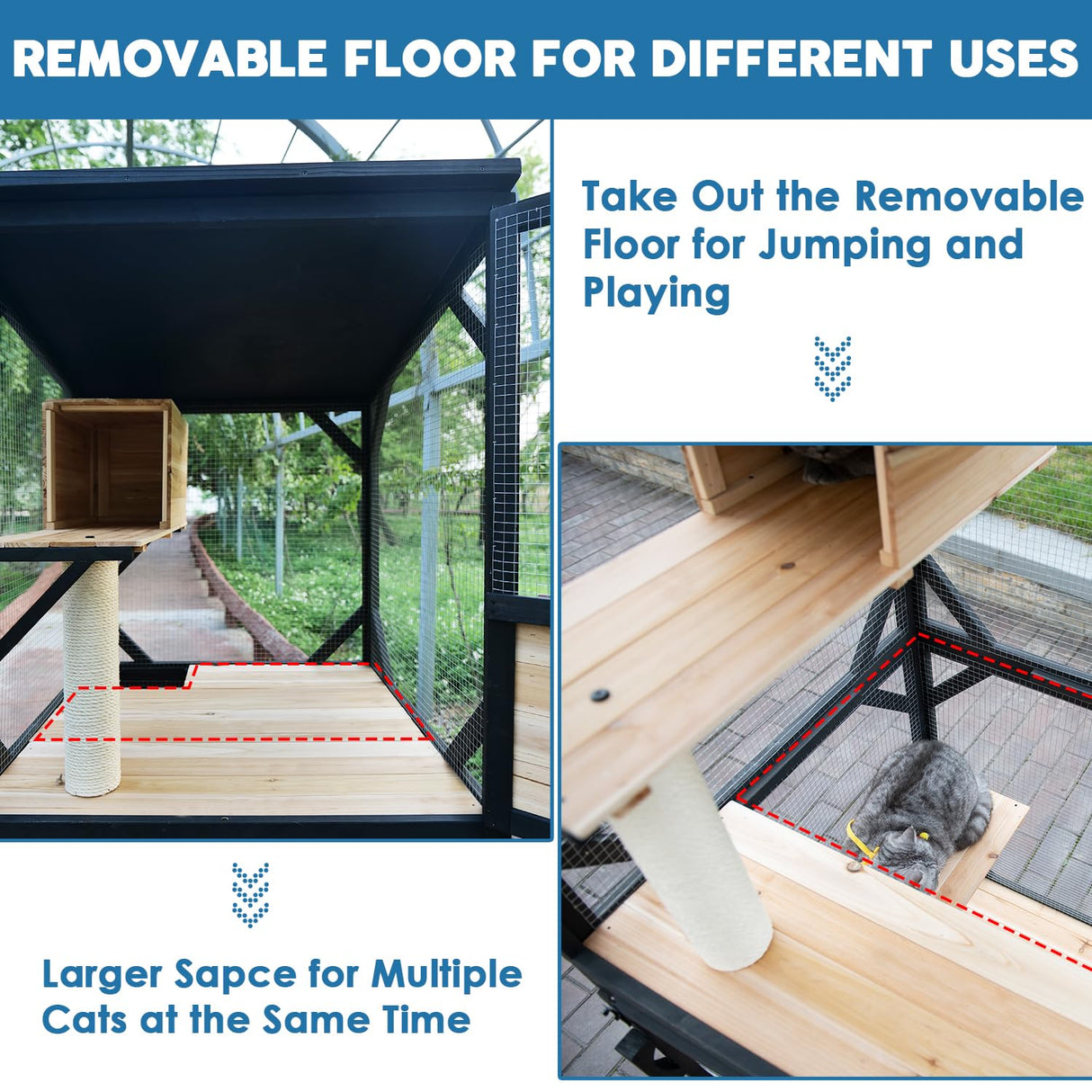 Luyitton 4 Tiers Cat Catio Cat House Outdoor Cat Enclosure Window Large Outside Patio with Removable Floor, Scratching Post Sisal Ball 4 Wheels Waterproof Roof luyitton