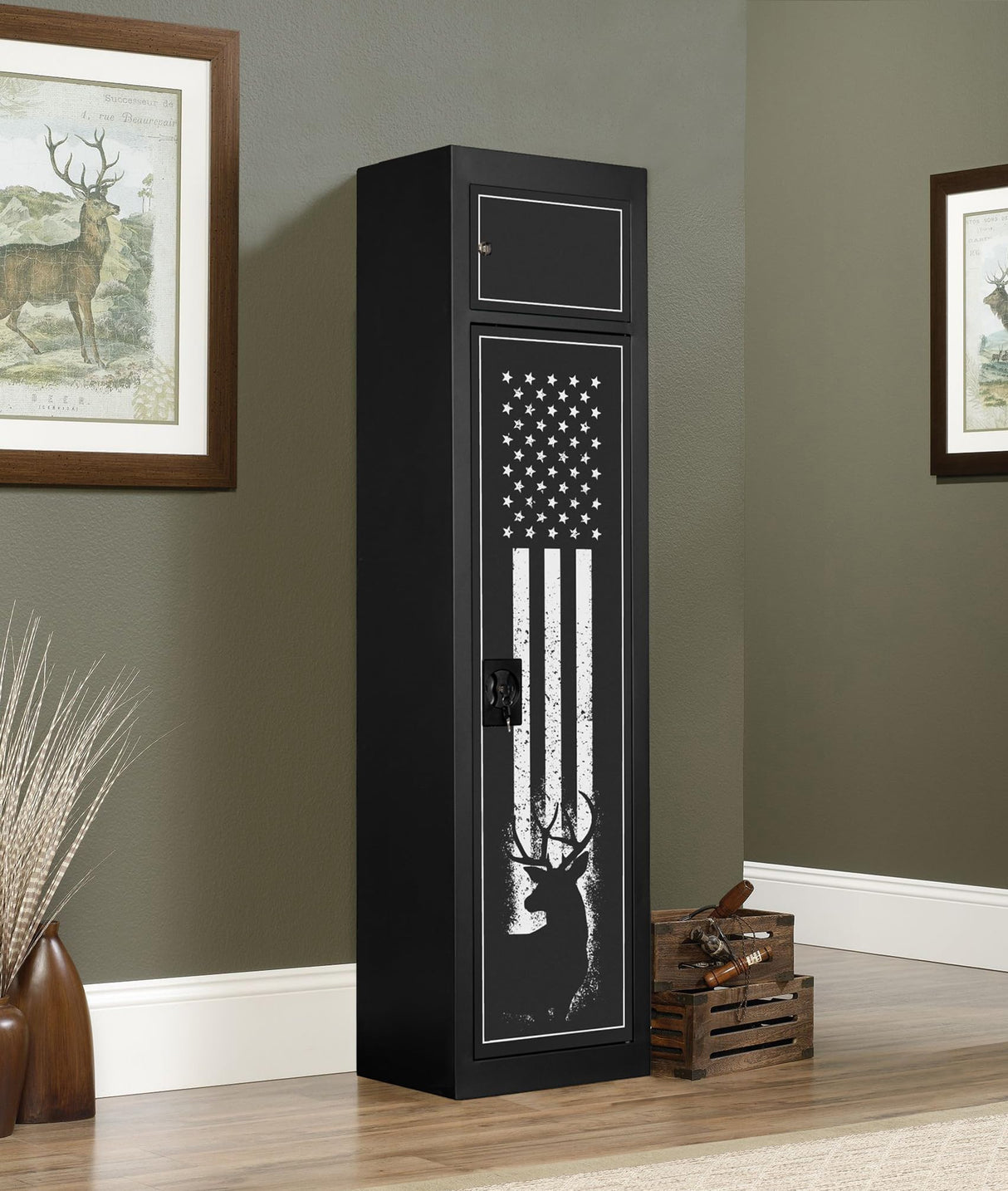 American Furniture Classics Model 900, 5 Gun Metal Security Cabinet with Separate Pistol/Ammo Area American Furniture Classics