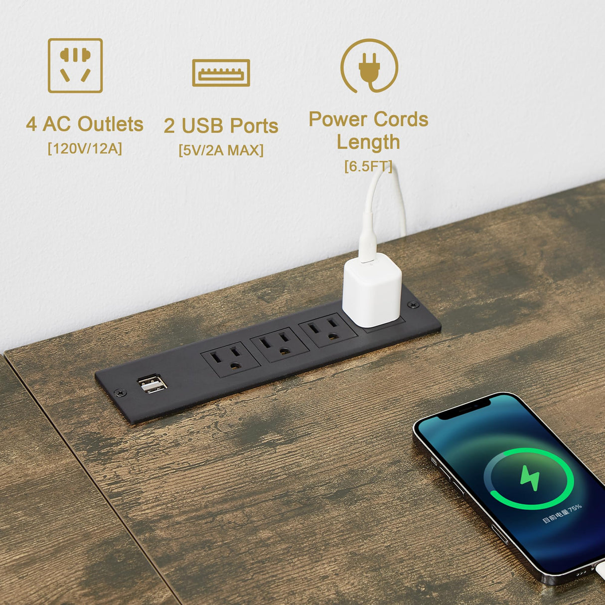 VECELO TV Stand with Power Outlets for 75 Inch Industria Media Entertainment Center with Charging Station, 3-Tier Open Shelves & Metal Frame for Living Room, Bedroom, 70 Inch, Brown VECELO