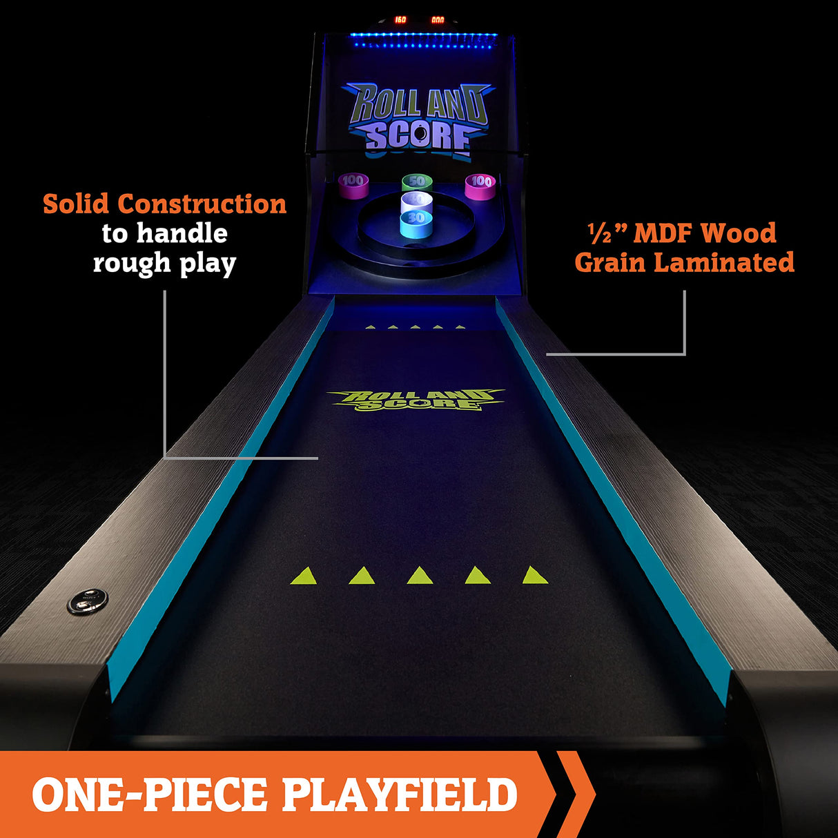 Hall of Games 108" Roll and Score with LED Lights and Electronic Scorer, Black/Blue, 9 Foot Hall of Games