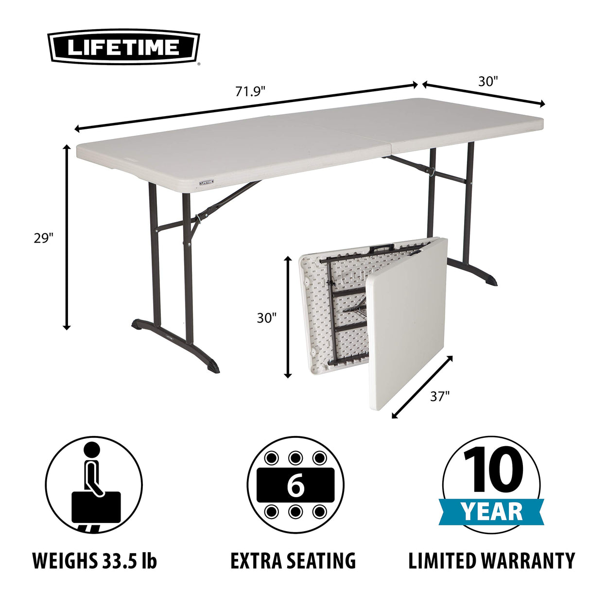 Lifetime Commercial Fold-in-Half Table, 6-Foot, Almond Lifetime