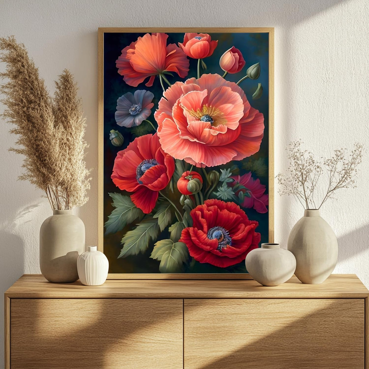 Flowers Paint by Numbers for Adult, Poppy Paint by Numbers Kit for Adults Beginners, DIY Flowers Acrylic Painting on Canvas for Home Wall Art Decor 16x20 Inch Mandun
