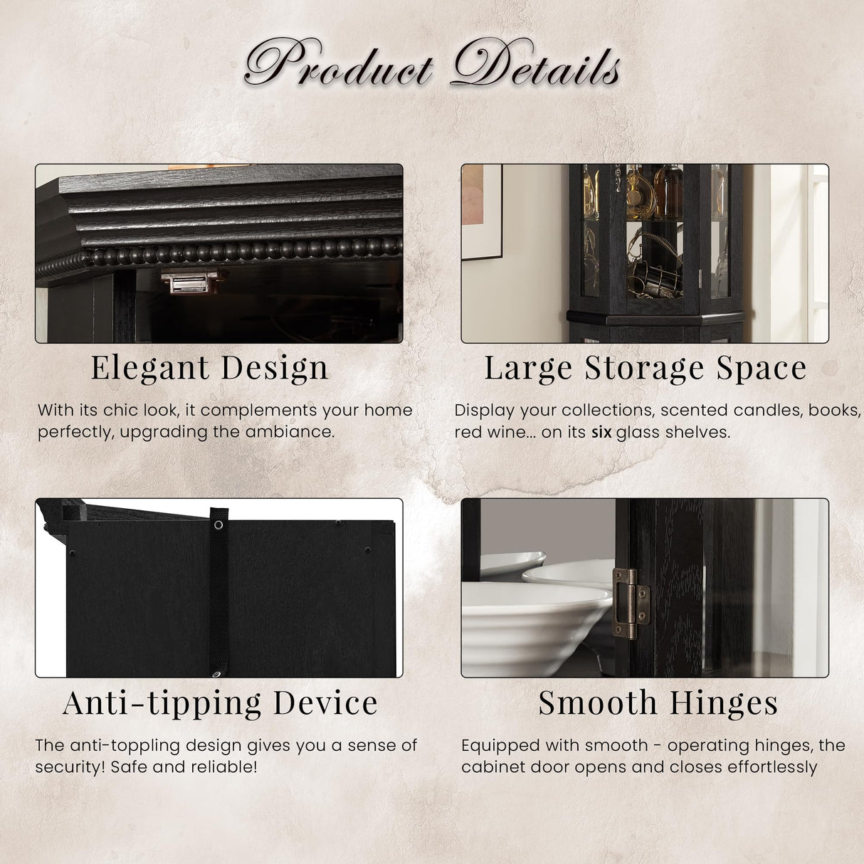 Eyisean Lighted Corner Curio Cabinet 70" Glass Display Cage with 6 Tempered Adjustable Shelves, Freestanding Home Bar Cabinet with Door, Rack for Liquor Storage and Living Room (Black) Eyisean