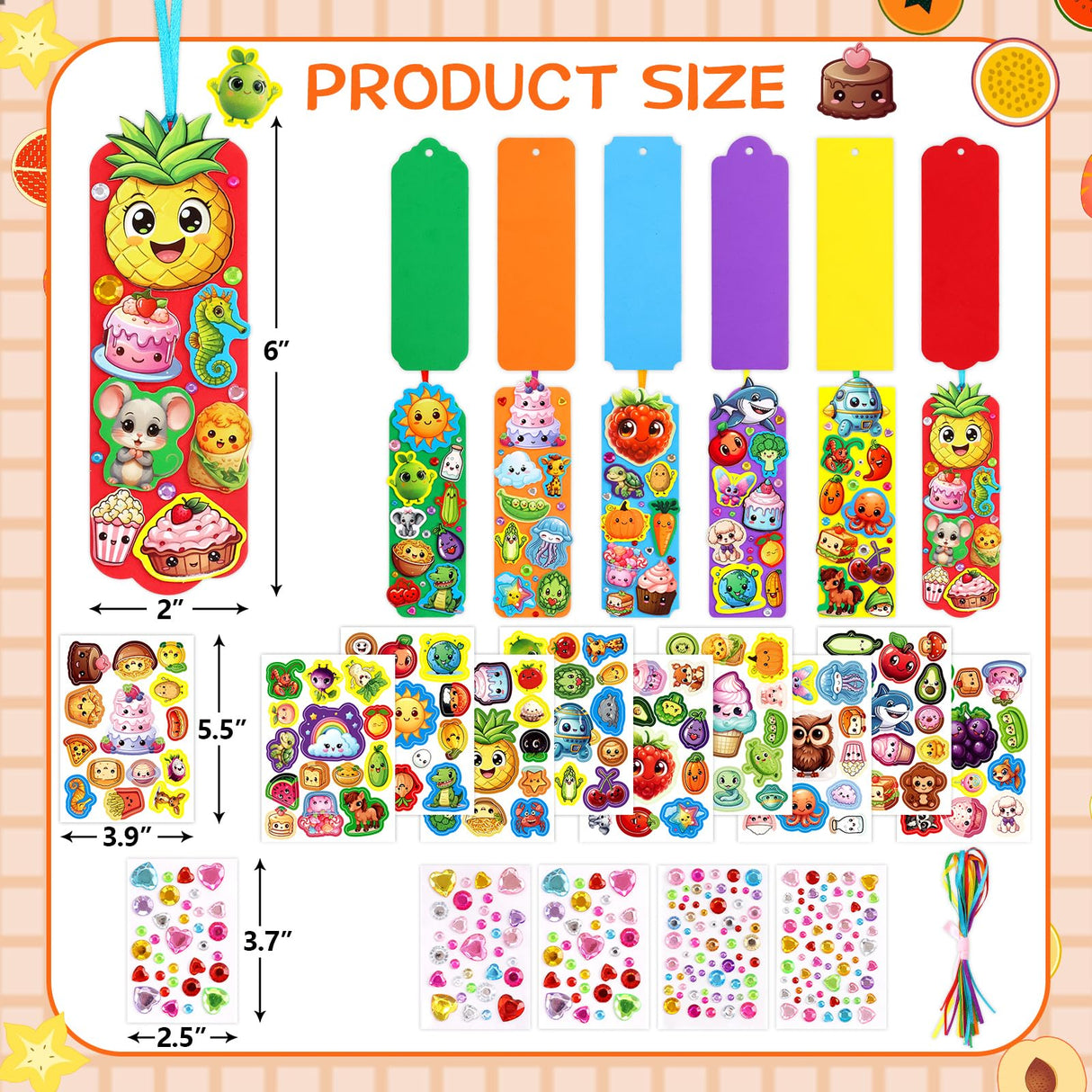 Summer Crafts Kits Kids DIY Bookmark Kit Foam Bookmarks Crafts Art Sets Fruits Sweet Treats Sun Ornaments Stickers for Kids Classroom Activities Rewards Party Favor 24 Pcs Treasure Cove